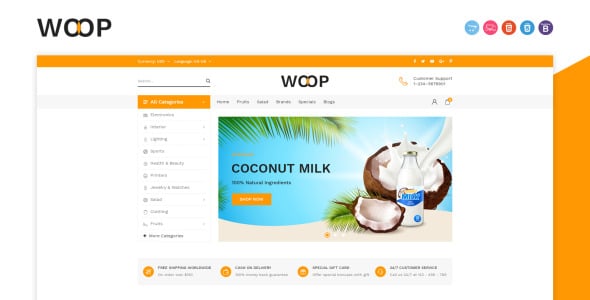 woop продуктовый магазин шаблон opencart