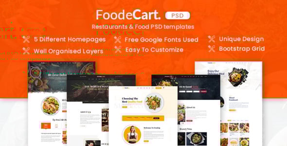 PSD шаблон на тему еда и ресторан