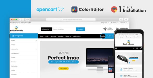 шаблон opencart магазина электроники electrodream
