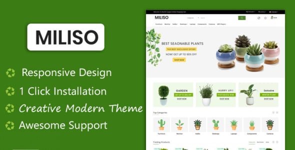 miliso plants ecommerce shopping opencart шаблон