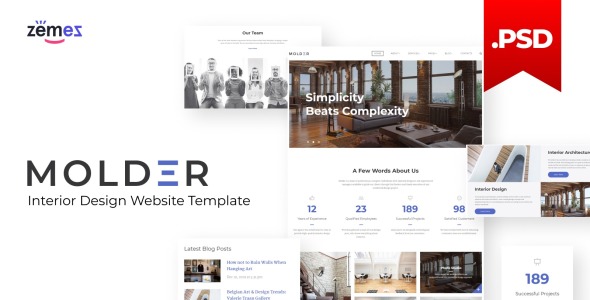 Адаптивный PSD шаблон на тему дизайн интерьеров