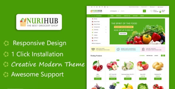 nurihub organic &amp; grocery отзывчивая тема шаблон opencart