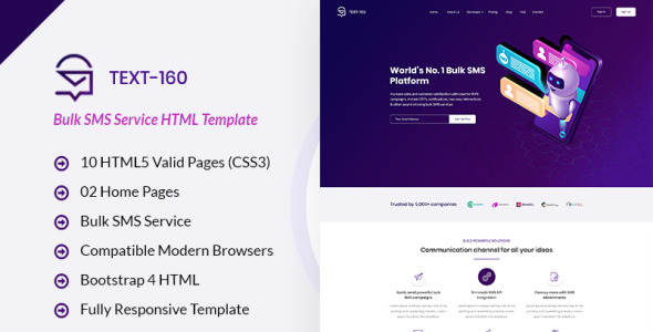 Text 160 Bulk SMS Service Website Template