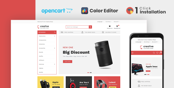 креативный магазин электроники opencart шаблон