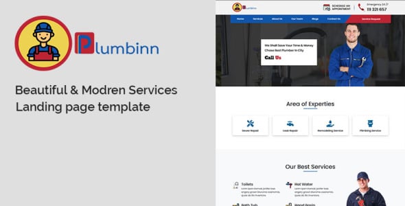 Plumber &amp; Repairing Services Landing Page Template