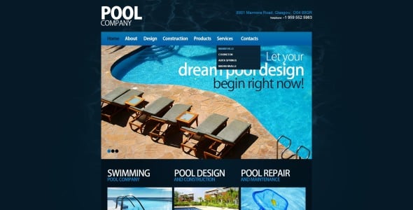 плавательный бассейн отзывчивый шаблон веб-сайта