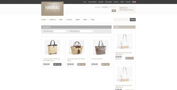 сумочка бутик zencart шаблон
