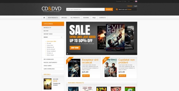 cd &amp; dvd магазин zencart шаблон