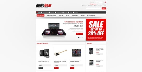 шаблон audio gear zencart