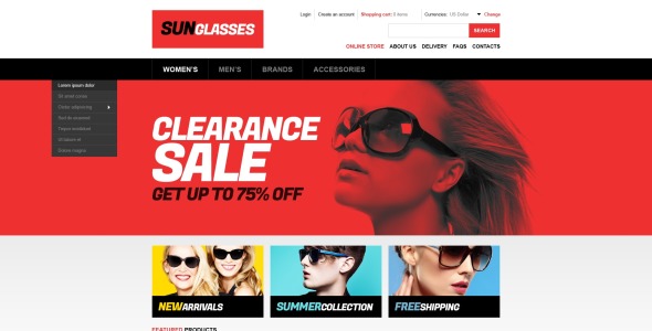 солнцезащитные очки магазин virtuemart шаблон