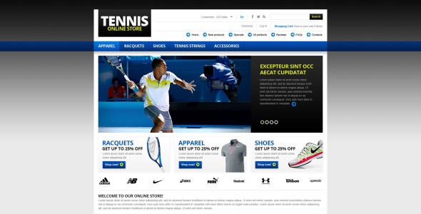 теннисный магазин zencart шаблон