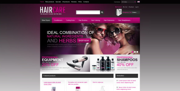 шаблон zencart для продуктов по уходу за волосами
