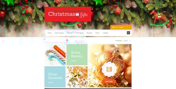 рождественские подарки шаблон zencart