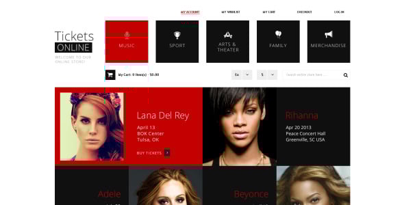 сайт билетов отзывчивая тема magento