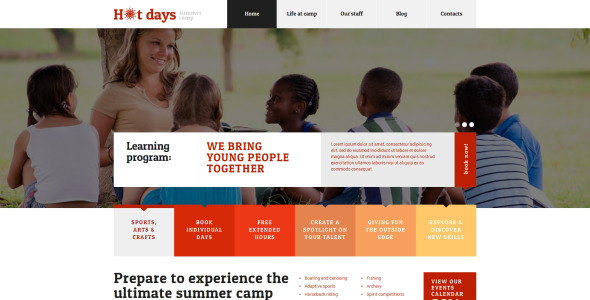 летний лагерь отзывчивая тема wordpress