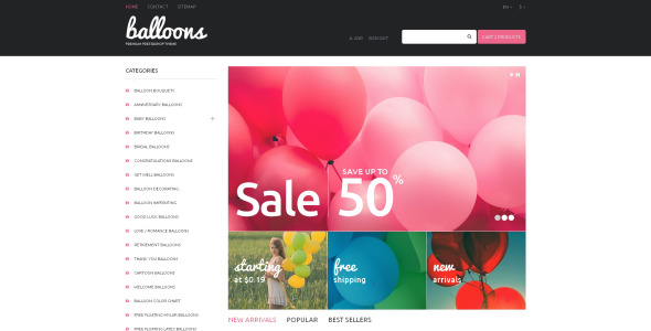 воздушные шары и предметы для вечеринок тема prestashop