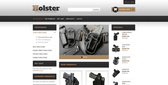 gun shop отзывчивая тема magento