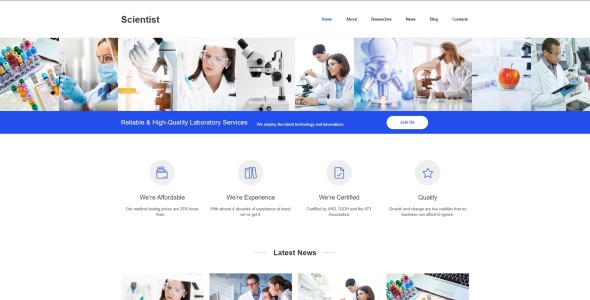научная лаборатория чистый шаблон joomla