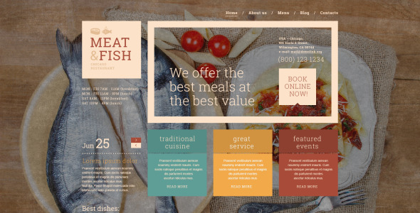 мясной рыбный ресторан wordpress тема