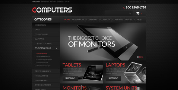 компьютерное оборудование шаблон zencart