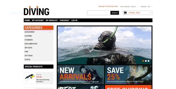 дайвинг магазин magento тема