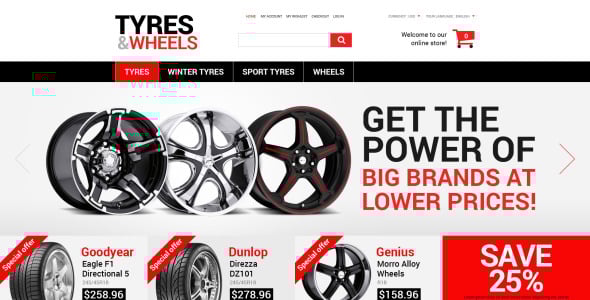 колеса и шины magento тема