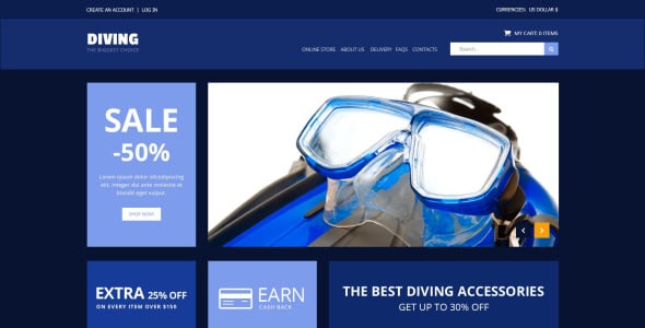 аксессуары для дайвинга шаблон virtuemart