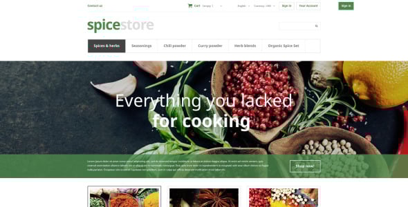 чистый магазин электронной коммерции магазин пряных ароматов повар перец соль порошок смесь корица сушеные травы prestashop тема