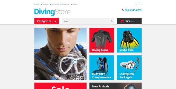 дайвинг магазин шаблон opencart