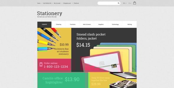 шаблон канцелярских принадлежностей opencart