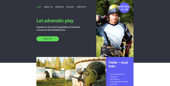 шаблон сайта пейнтбольного клуба