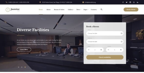 классический многостраничный шаблон сайта html5 hotel classic