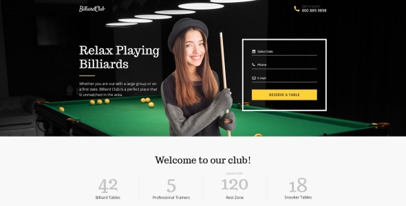 бильярд адаптивный шаблон целевой страницы