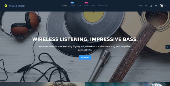 тема аудио-и музыкального магазина shopify