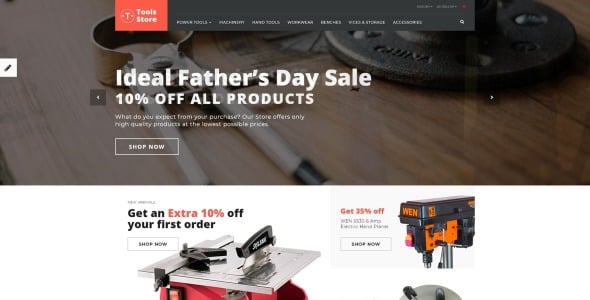 строительные инструменты и разнорабочий поставляет шаблон opencart