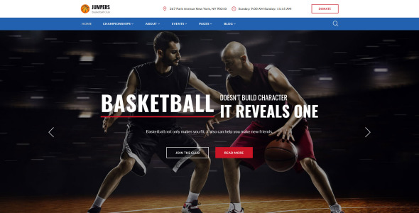 адаптивный многостраничный шаблон сайта баскетбольного клуба