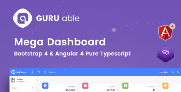guru able bootstrap 4 + angular 4 pure typescript version admin template