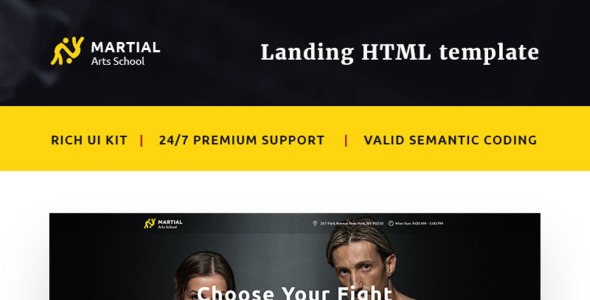 шаблон целевой страницы школы боевых искусств