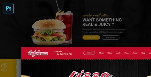 PSD шаблон на тему фастфуд