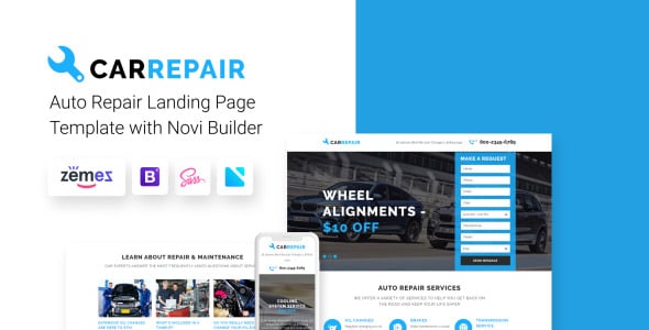 мастерская по ремонту автомобилей со встроенным шаблоном целевой страницы novi builder