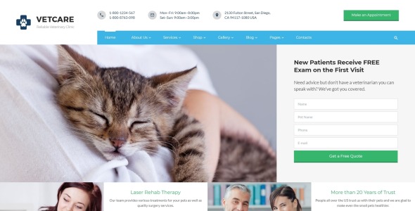 многостраничный html5 шаблон сайта ветеринарной клиники