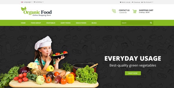 шаблон opencart магазина органических продуктов питания