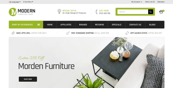 современный мебельный магазин opencart шаблон