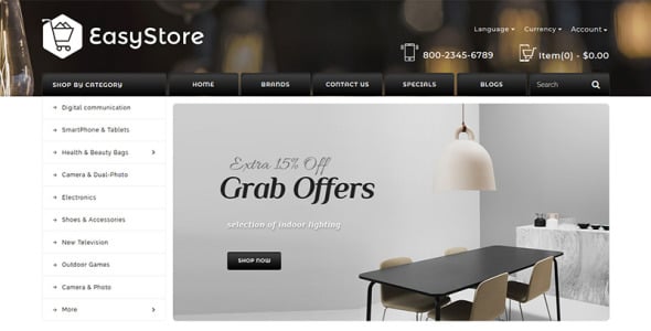 современный шаблон освещения opencart