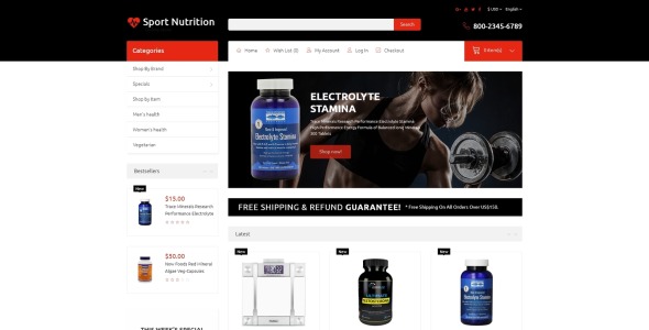 надежный шаблон opencart для спортивного питания