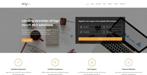 seo biz современный html шаблон целевой страницы