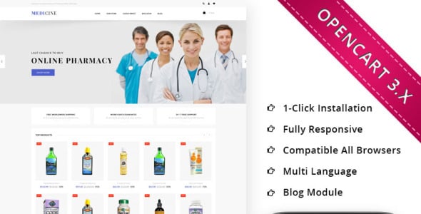 отзывчивый шаблон opencart магазина лекарств