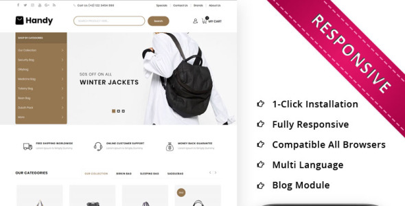 удобный кожаный рынок отзывчивый шаблон opencart