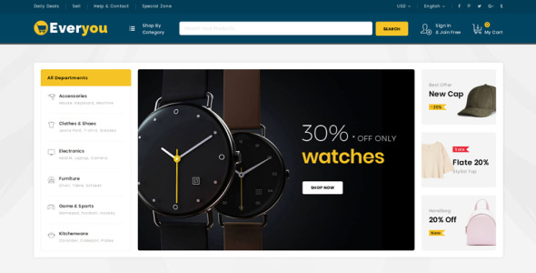 многоцелевой мега магазин magento тема
