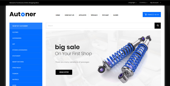 магазин автозапчастей opencart шаблон